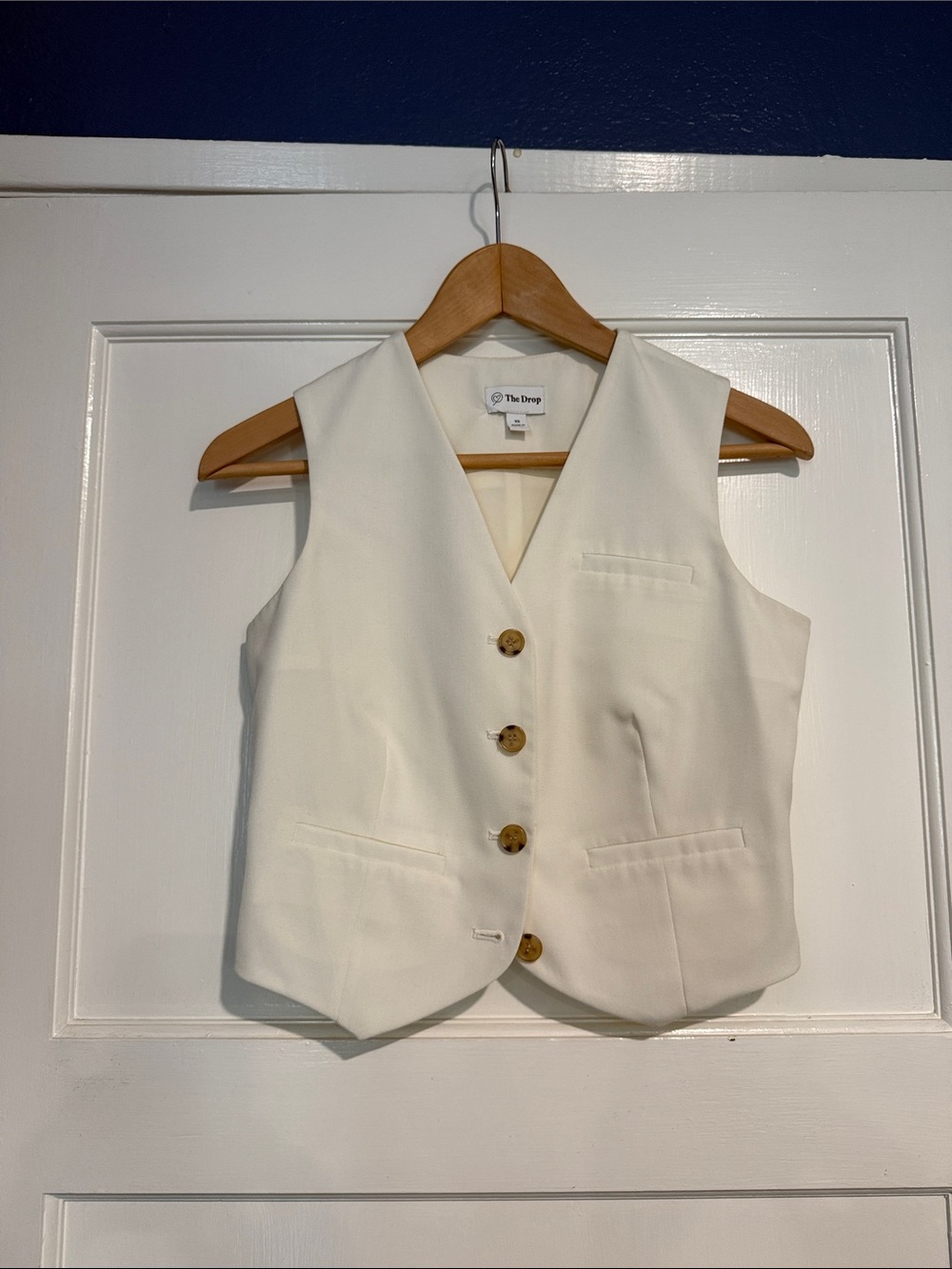 The Drop Women's Cream Tailored Vest with Button Front